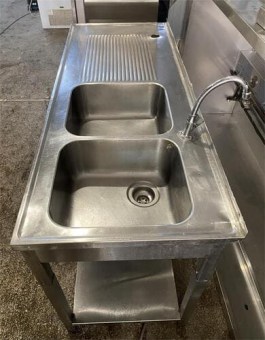 Λάντζα Ανοιχτή Ανοξείδωτη 150x60x86Cm Με 2 Γούρνες Μεταχειρισμένη